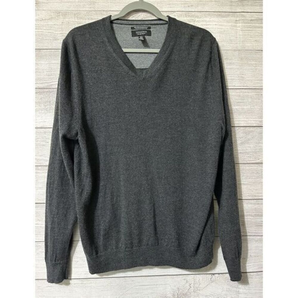 Nordstrom 100% Merino Wool Mens Sweater‎ V Neck Long Sleeve Gray Size Large
